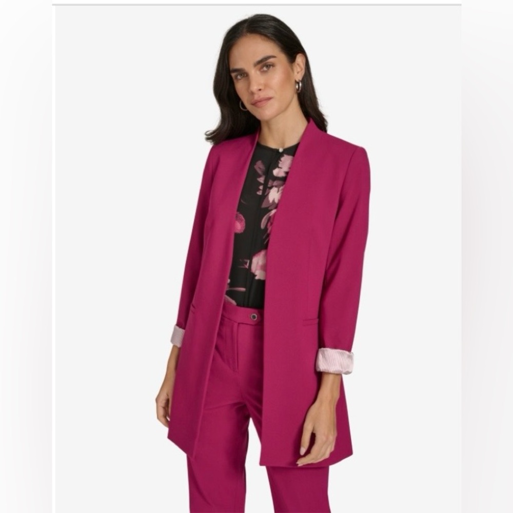 Calvin Klein Magenta Longline Open-Front Blazer